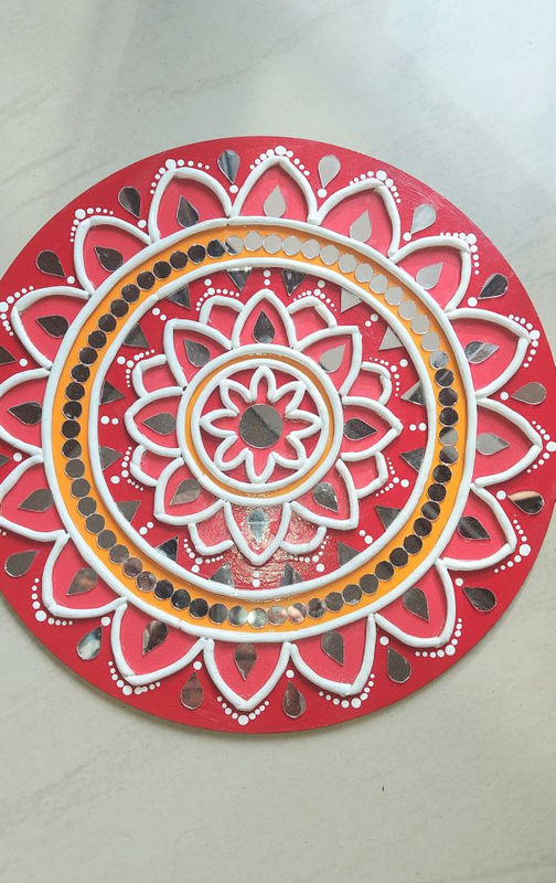 Red Handmade Lippan Art Wall Plate