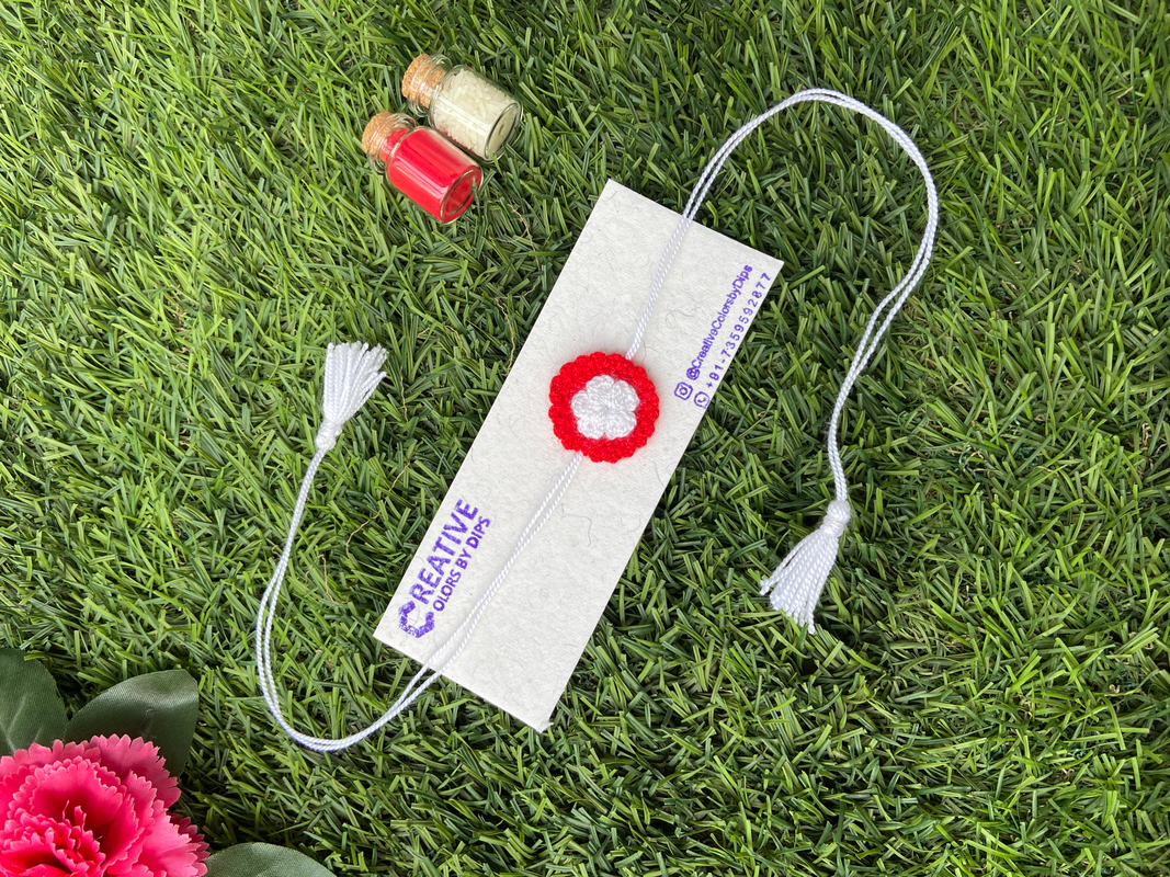 Red Flower Round Crochet Rakhi